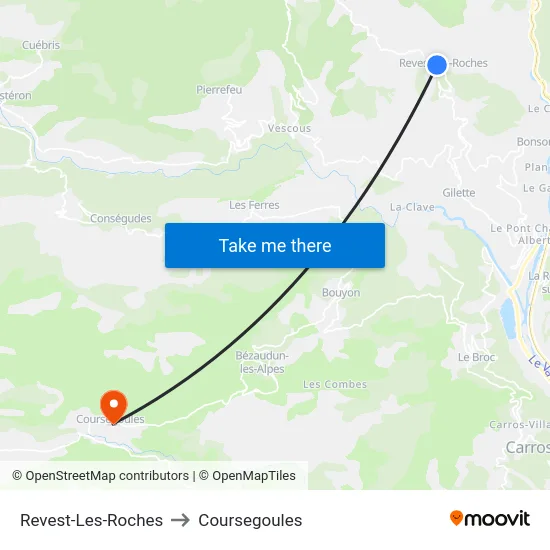 Revest-Les-Roches to Coursegoules map