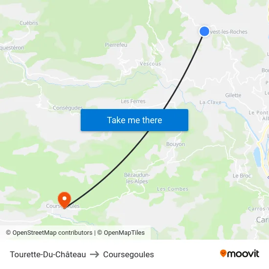 Tourette-Du-Château to Coursegoules map
