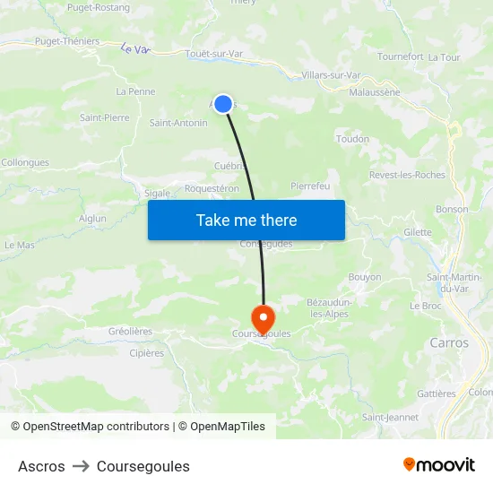 Ascros to Coursegoules map