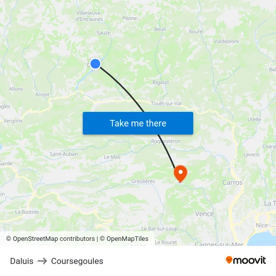 Daluis to Coursegoules map