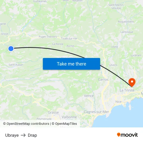 Ubraye to Drap map