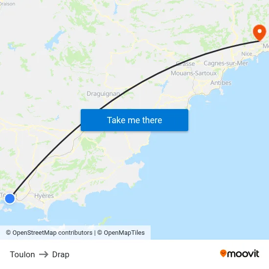 Toulon to Drap map