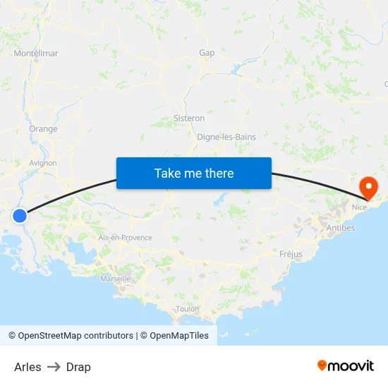 Arles to Drap map