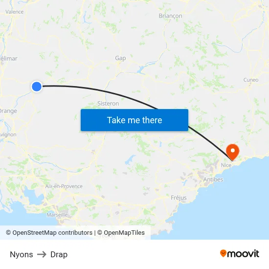 Nyons to Drap map