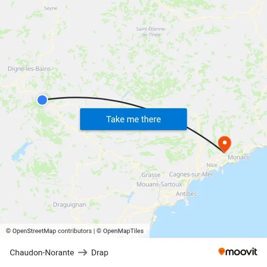 Chaudon-Norante to Drap map