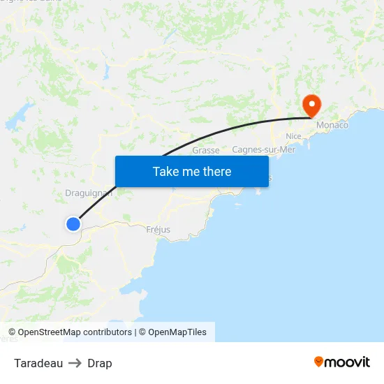 Taradeau to Drap map