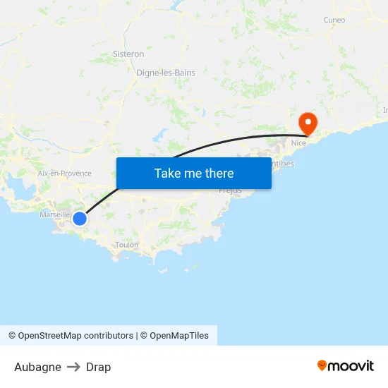 Aubagne to Drap map