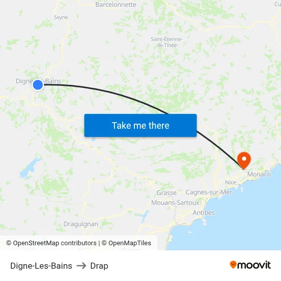 Digne-Les-Bains to Drap map