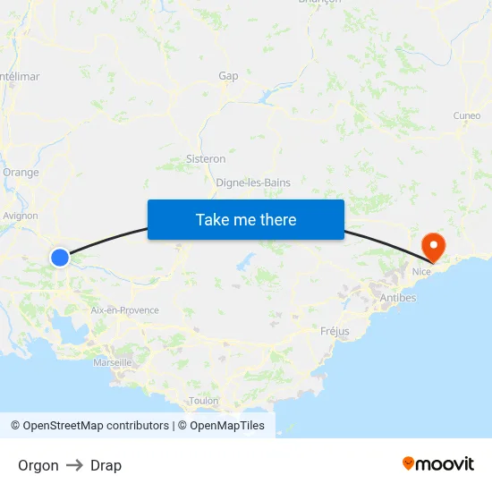 Orgon to Drap map