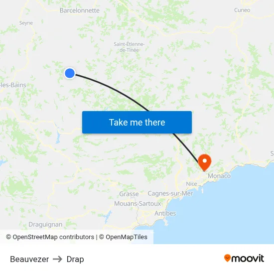 Beauvezer to Drap map
