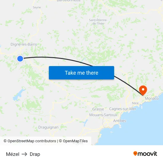 Mézel to Drap map