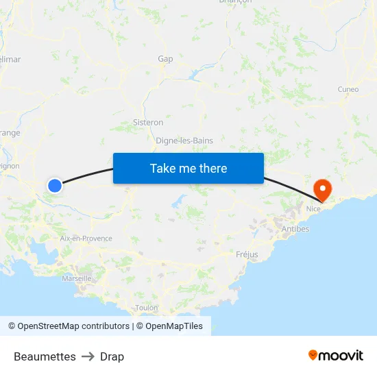 Beaumettes to Drap map