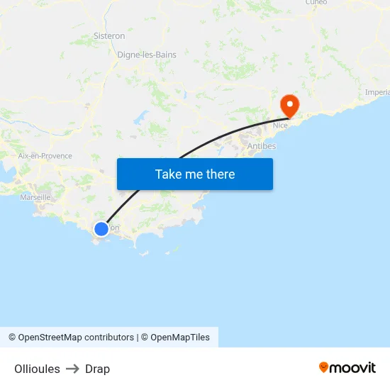 Ollioules to Drap map