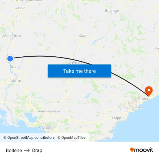 Bollène to Drap map
