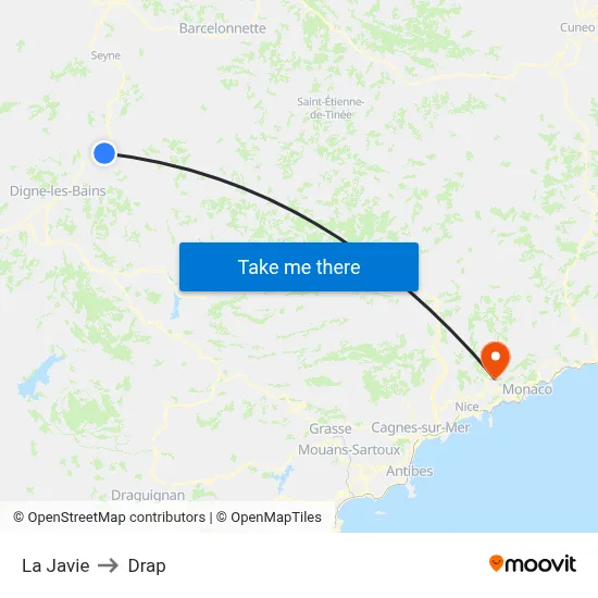 La Javie to Drap map