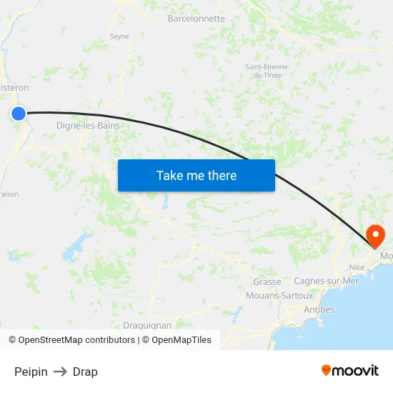 Peipin to Drap map