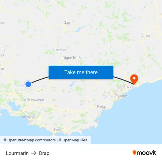 Lourmarin to Drap map