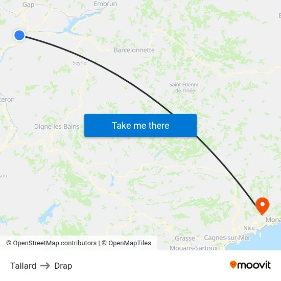 Tallard to Drap map