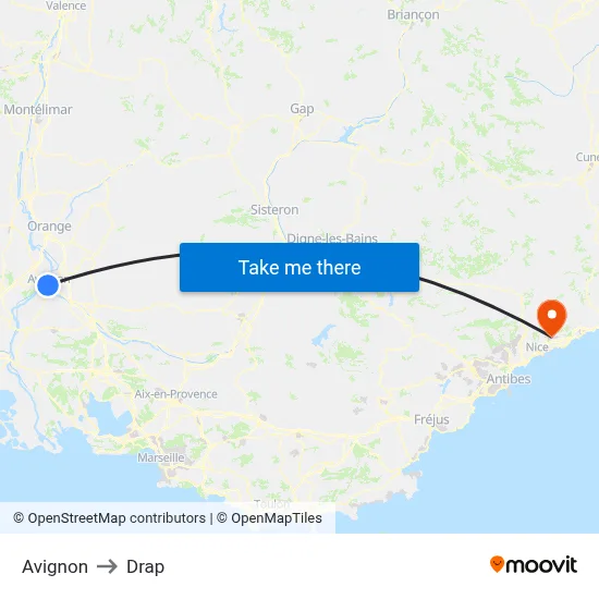 Avignon to Drap map
