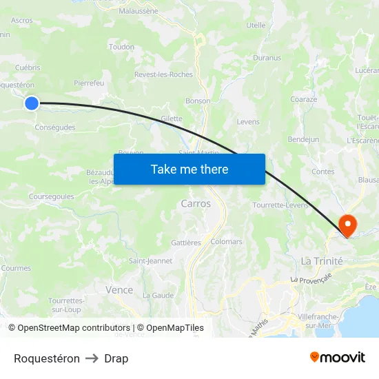 Roquestéron to Drap map