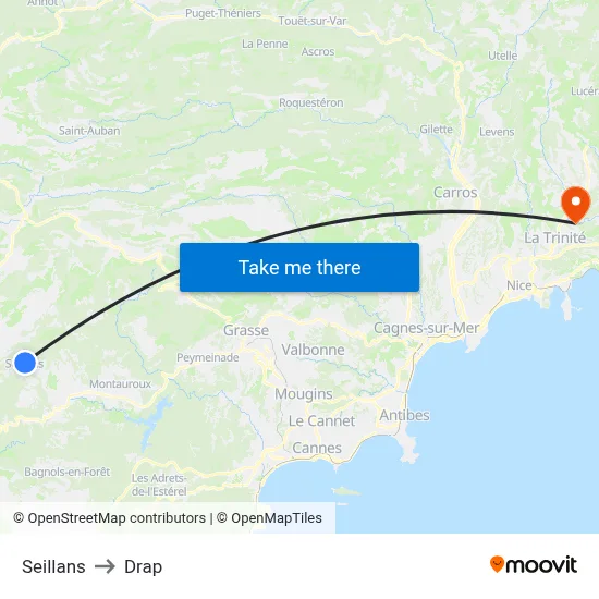 Seillans to Drap map