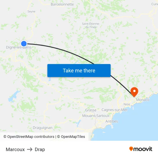 Marcoux to Drap map