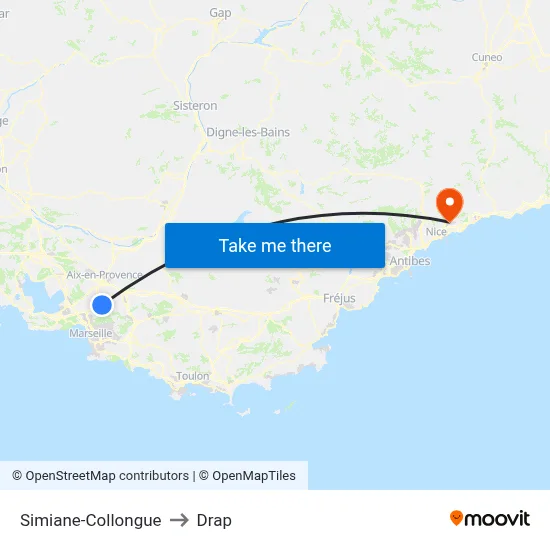 Simiane-Collongue to Drap map