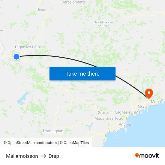 Mallemoisson to Drap map