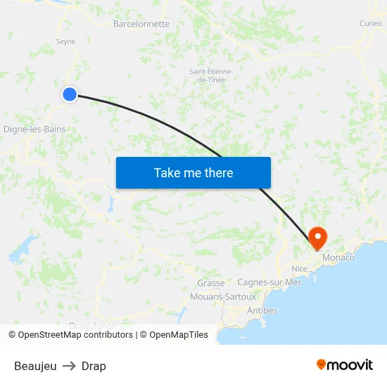 Beaujeu to Drap map