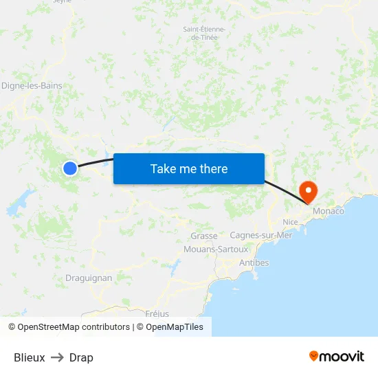 Blieux to Drap map