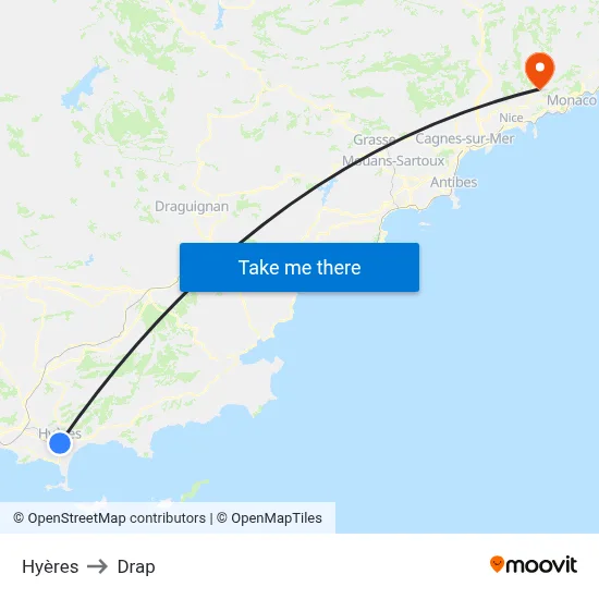 Hyères to Drap map