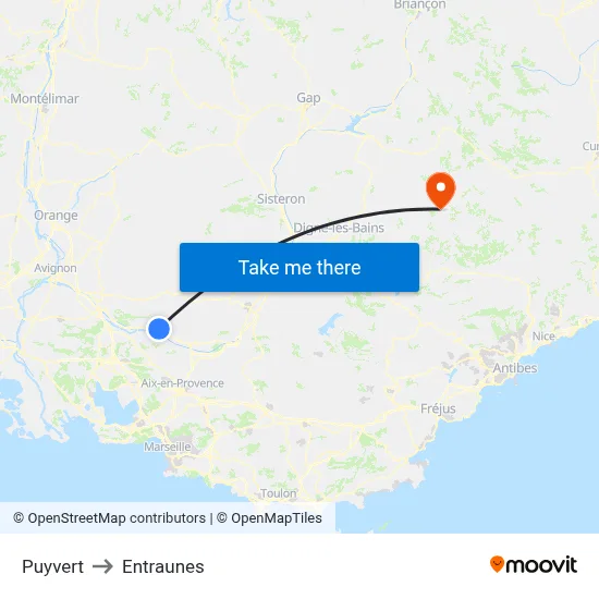 Puyvert to Entraunes map