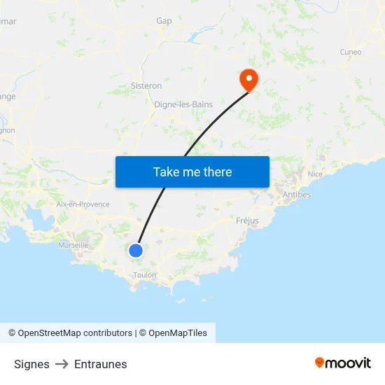 Signes to Entraunes map