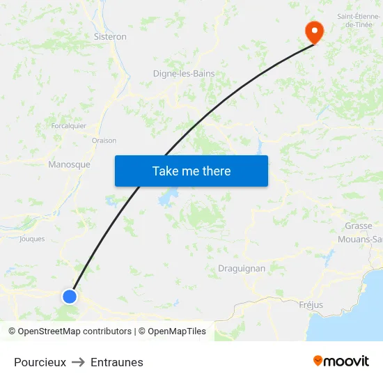 Pourcieux to Entraunes map