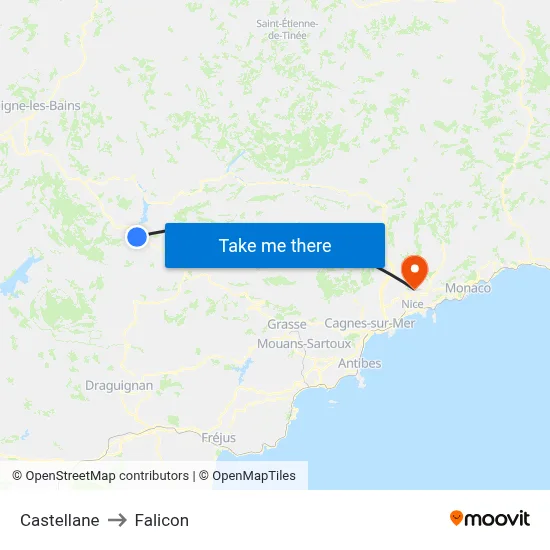 Castellane to Falicon map