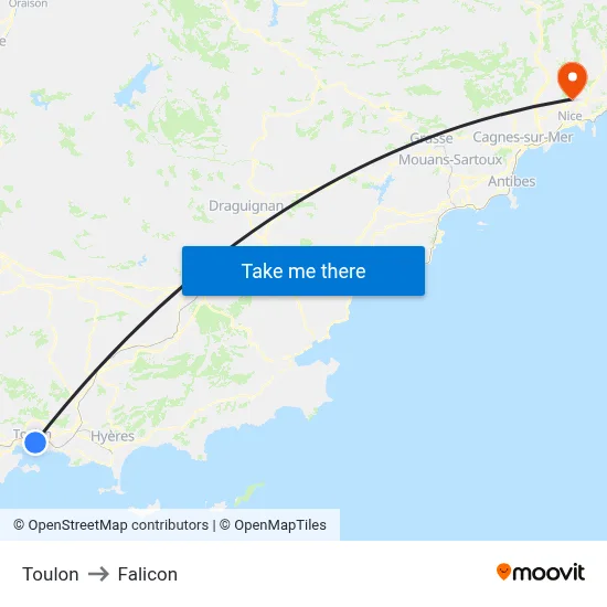 Toulon to Falicon map