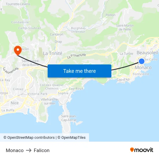 Monaco to Falicon map