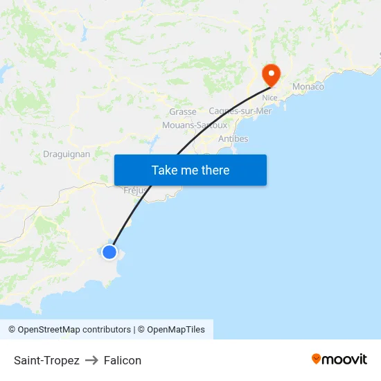 Saint-Tropez to Falicon map