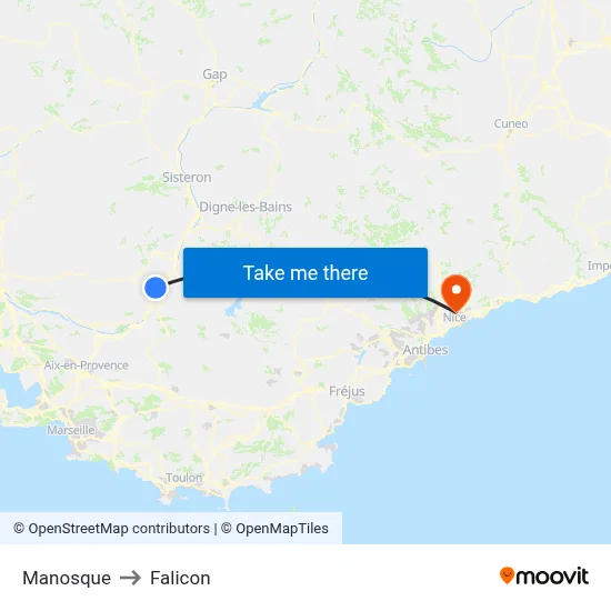 Manosque to Falicon map