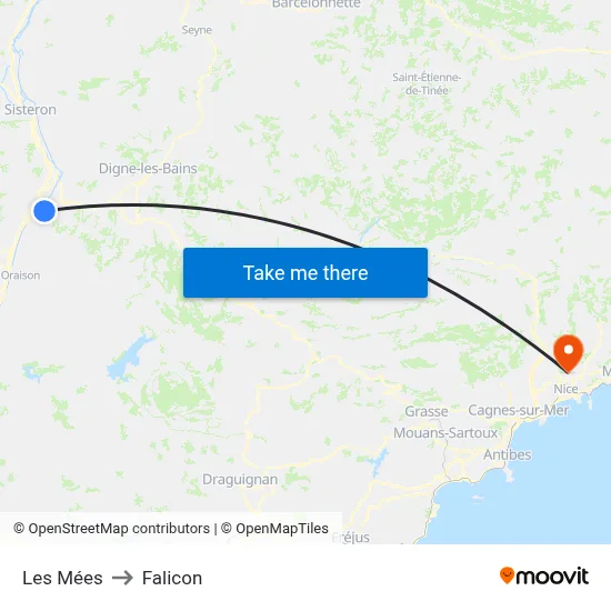 Les Mées to Falicon map