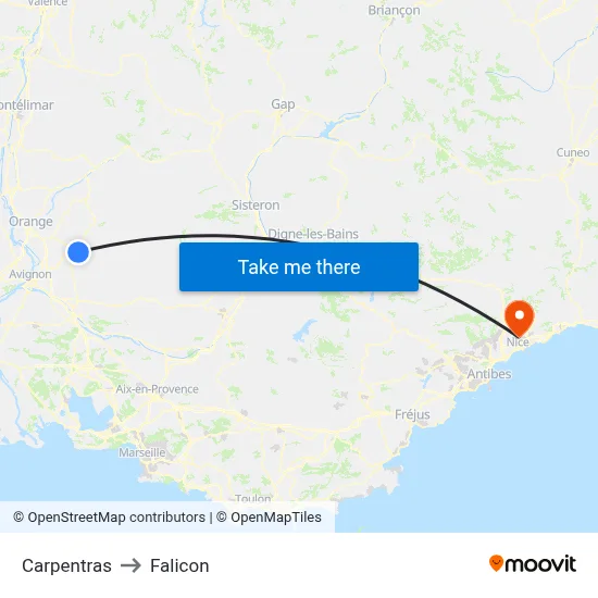 Carpentras to Falicon map