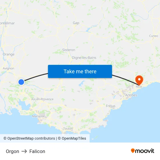 Orgon to Falicon map