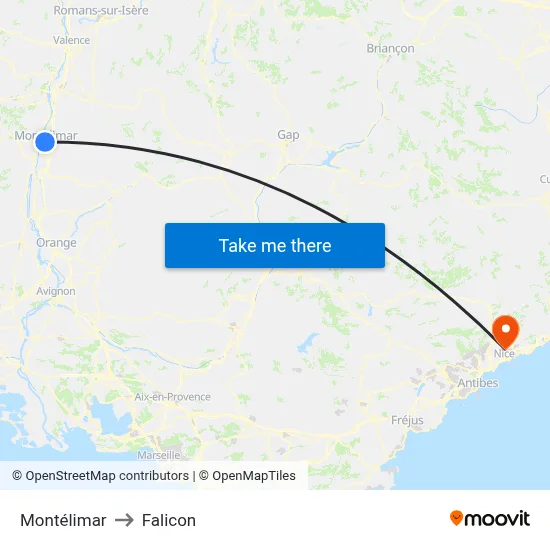 Montélimar to Falicon map