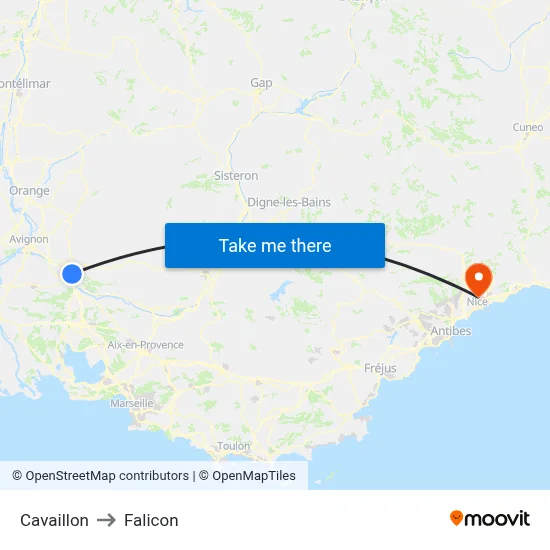 Cavaillon to Falicon map