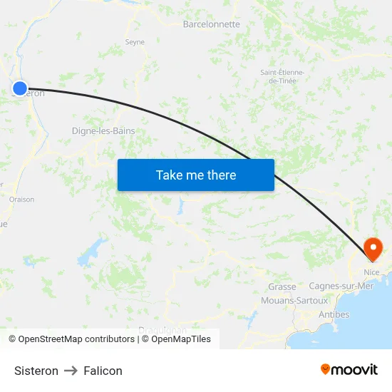 Sisteron to Falicon map