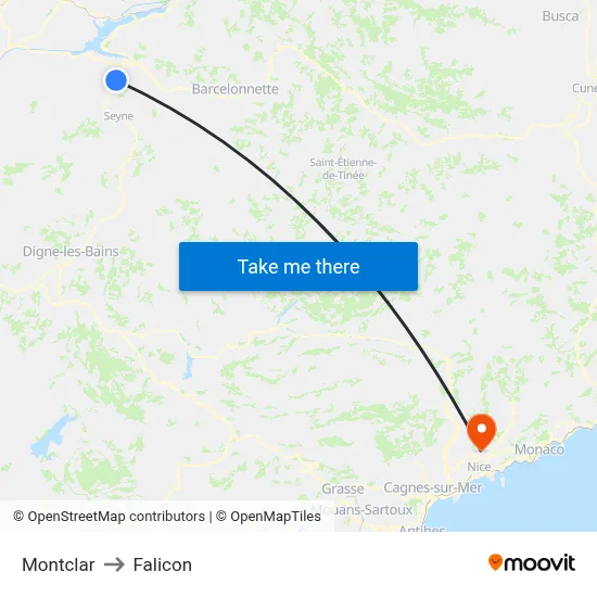 Montclar to Falicon map