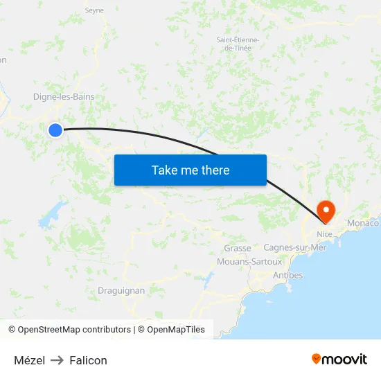 Mézel to Falicon map