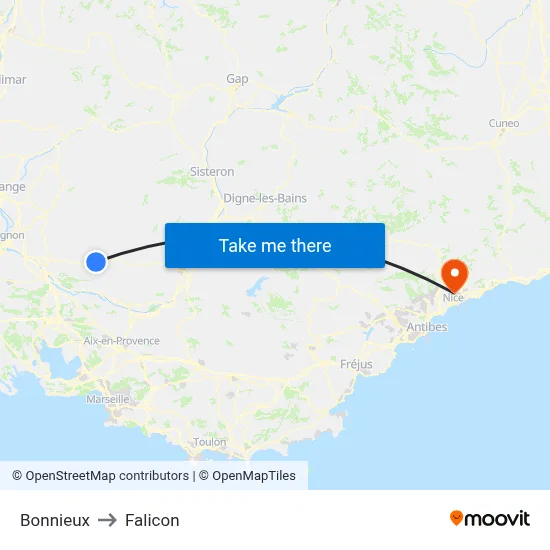 Bonnieux to Falicon map