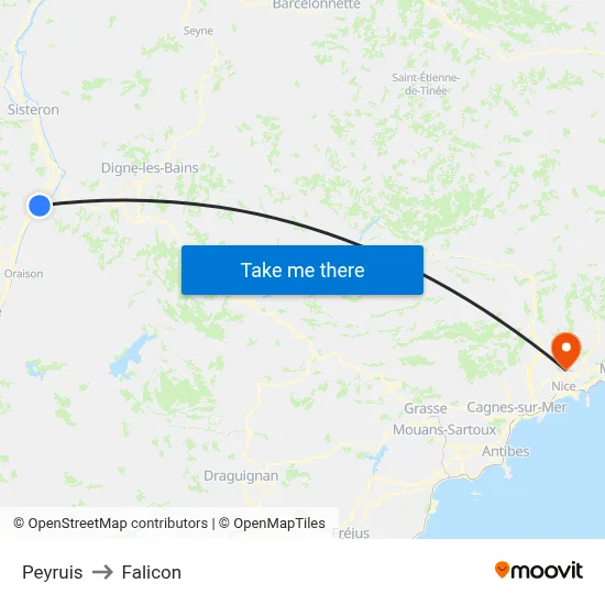 Peyruis to Falicon map
