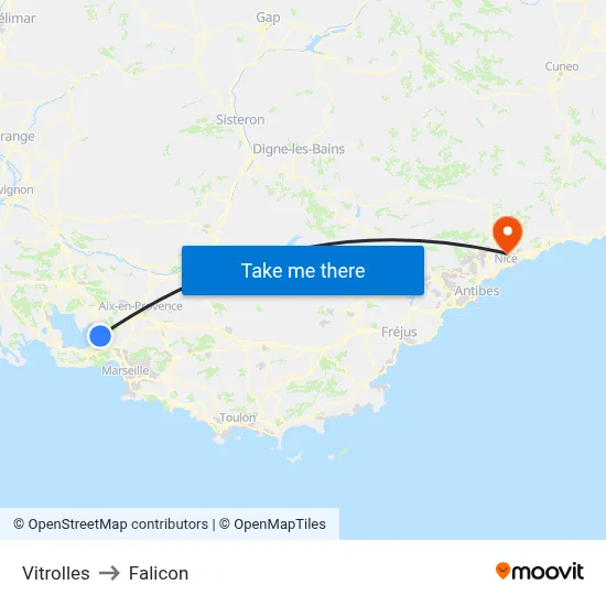 Vitrolles to Falicon map